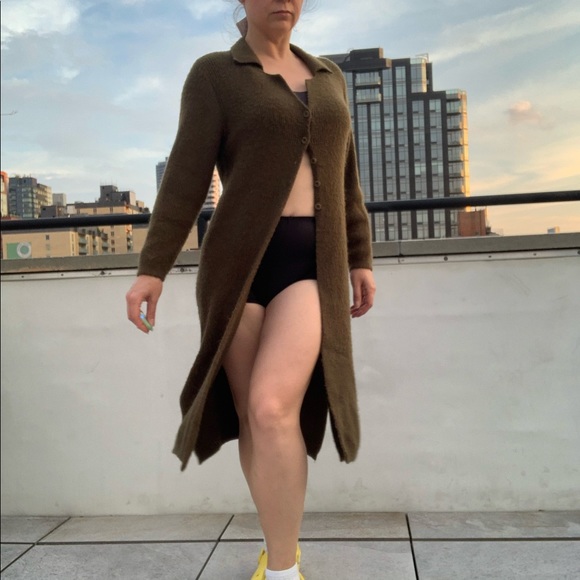 SOLD ON MERC Italian Knit Thick Long Mohair Wool Duster Cardigan Army Green - Picture 8 of 16